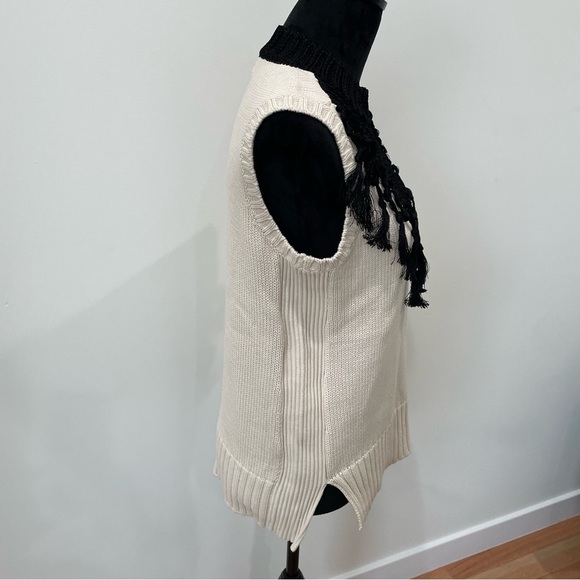 Yigal Azrouel Jet Ivory Macrame Fringe Knit Vest Sleeveless Sweater NWT Size M - Picture 7 of 12